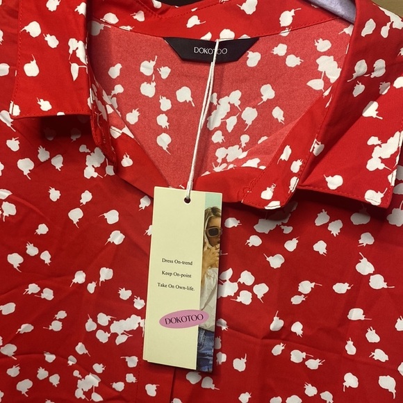 DOKOTOO Medium Women’s Polyester Collard Button Up Beautiful Red Sheer Blouse - Picture 2 of 6